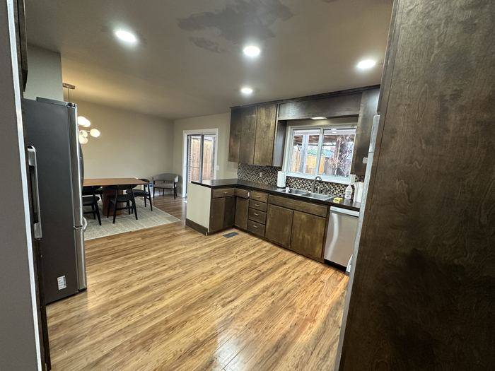Dark wood kitchen cabinets